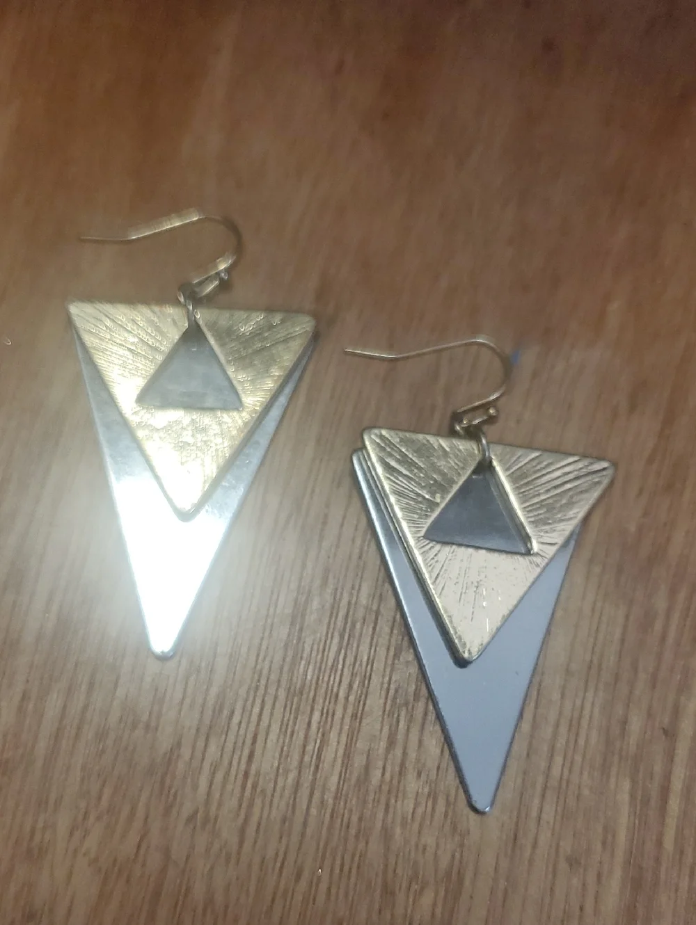 Geometric Gold-Tone Triangle Drop Earrings - D